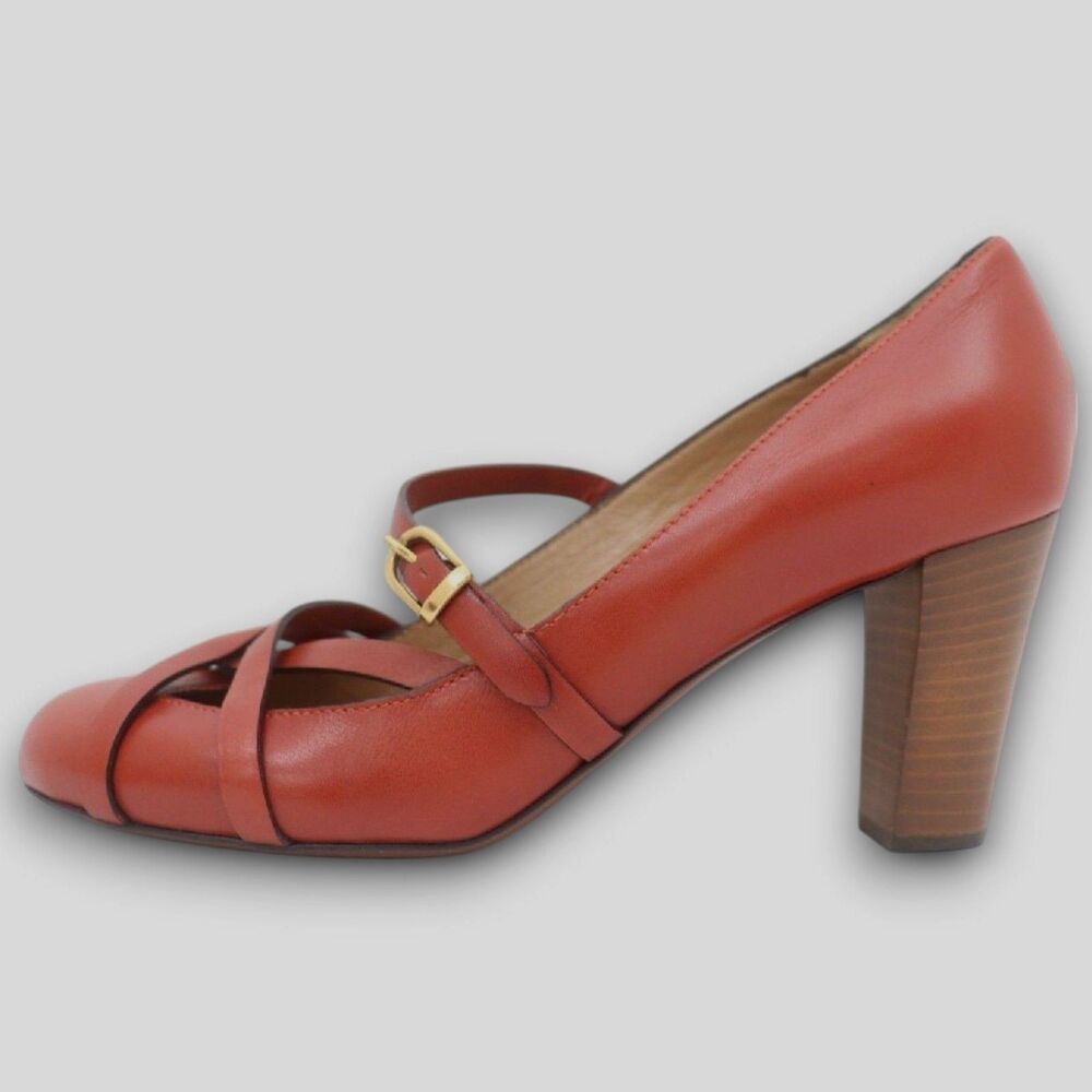 Chloé Leather Mary Jane Heels Terracotta Red Block Heels EU 37.5/US 7 Boxed EUC - Picture 2 of 13